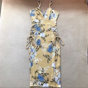 PrettyLittleThing Yellow/Floral Midi Dress sz 6